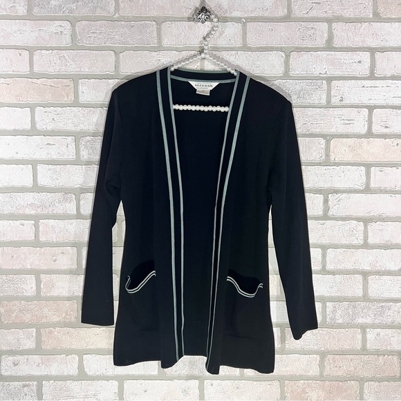 Exclusively Misook Petite Open Front Long Sleeve Black Cardigan  Size XS - Picture 2 of 6